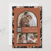 Terracotta Floral Foto QR Code Black Wedding Einladung (Rückseite)