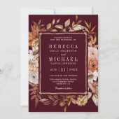 Terracotta Floral Foto QR Code Burgundy Wedding Einladung (Vorderseite)