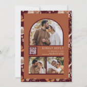 Terracotta Floral Foto QR Code Burgundy Wedding Einladung (Rückseite)