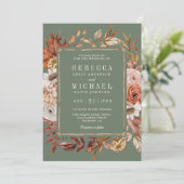 Terracotta Floral Foto QR Code Sage Wedding Einladung (Stehend Vorderseite)