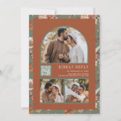 Terracotta Floral Foto QR Code Sage Wedding Einladung (Rückseite)