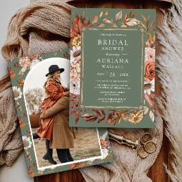 Terracotta Floral Foto Sage Green Brautparty Einladung