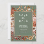 Terracotta Floral Foto Sage Green Wedding Save The Date (Vorderseite)