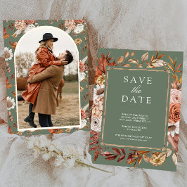 Terracotta Floral Foto Sage Green Wedding Save The Date