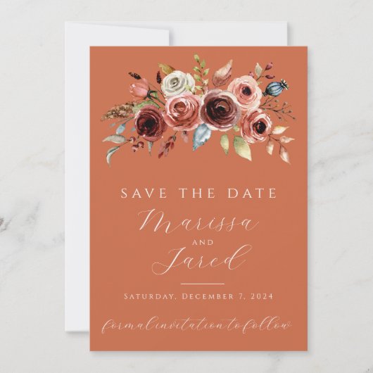 Terracotta Floral Foto Save the Date (Vorderseite)