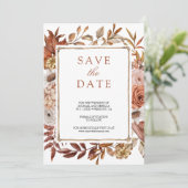 Terracotta Floral Foto Wedding Save The Date (Stehend Vorderseite)