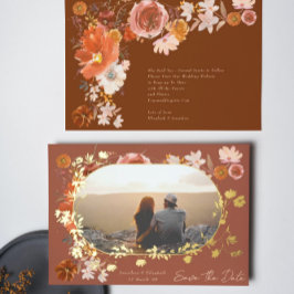 Terracotta Floral Frame Foto Save the Date Gold Folieneinladung