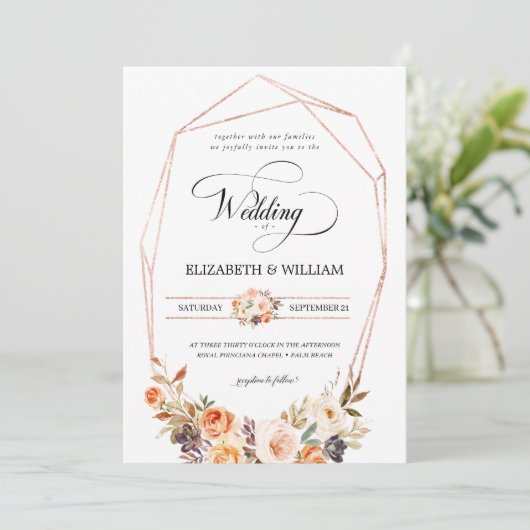 Terracotta Floral Frame QR Code Hochzeit Einladung (Stehend Vorderseite)