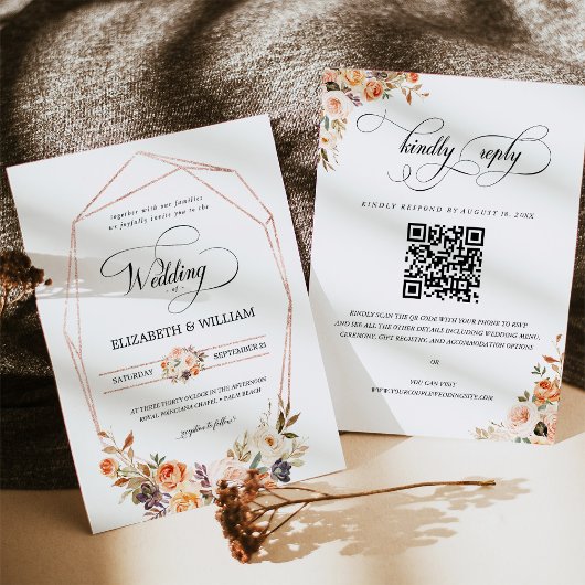 Terracotta Floral Frame QR Code Hochzeit Einladung