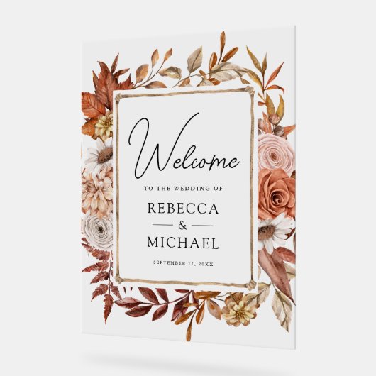 Terracotta Floral Frame Wedding Welcome Acrylschild (Winkel)