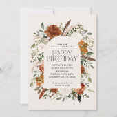Terracotta floral Geburtstag moderne rustikale Einladung (Vorderseite)