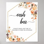 Terracotta Floral Geometrie Cash Bar Sign Poster (Vorne)