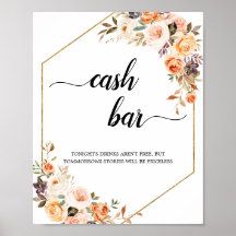 Terracotta Floral Geometrie Cash Bar Sign