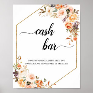 Terracotta Floral Geometrie Cash Bar Sign Poster