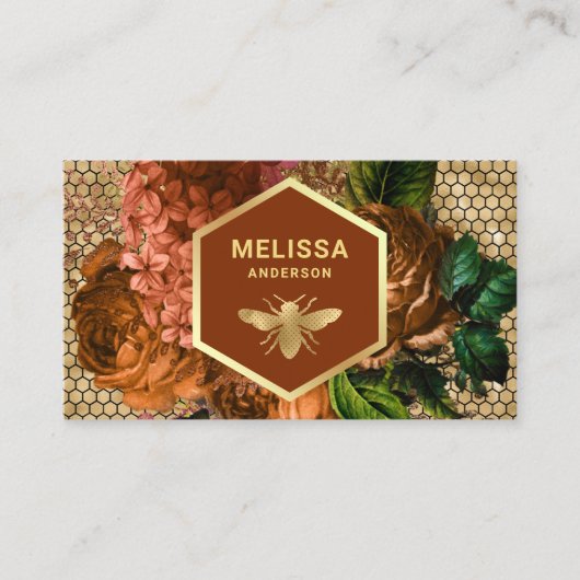 Terracotta Floral Gold Foil Honeycomb Honey Bee Visitenkarte (Vorderseite)