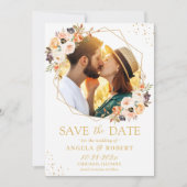 Terracotta Floral Gold Geometrisches Foto Save The Date (Vorderseite)