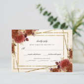 Terracotta Floral Gold Glitzer Frame Wedding RSVP Karte (Stehend Vorderseite)