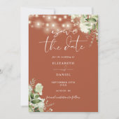 Terracotta Floral Greenery String Lights Wedding Save The Date (Vorderseite)