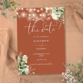 Terracotta Floral Greenery String Lights Wedding Save The Date