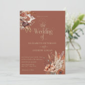 Terracotta Floral | Herbst-Blume Hochzeit Einladung (Stehend Vorderseite)