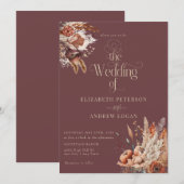 Terracotta Floral | Herbst-Blume Hochzeit Einladung (Vorne/Hinten)