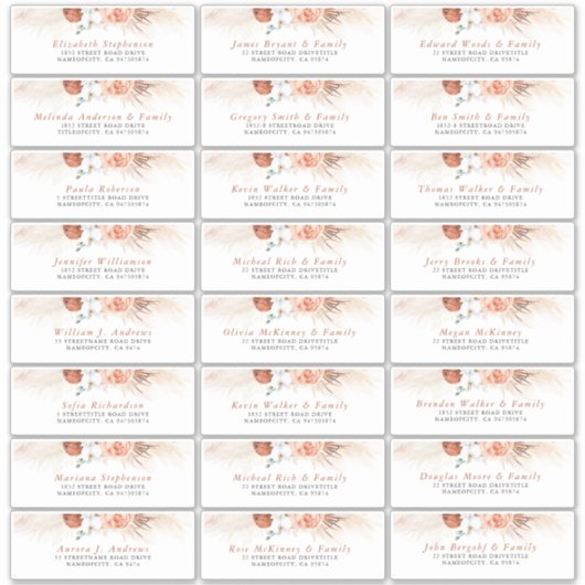 Terracotta Floral Individuelle Guest Address Label (Vorderseite)