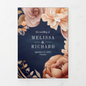 Terracotta Floral Mason Jar Navy QR Code Hochzeit Dreifach Gefaltete Einladung (Cover)