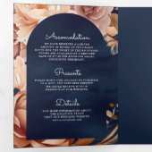 Terracotta Floral Mason Jar Navy QR Code Hochzeit Dreifach Gefaltete Einladung (Innen Erste Seite)