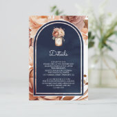 Terracotta Floral Mason Jar Navy Wedding Details Begleitkarte (Stehend Vorderseite)