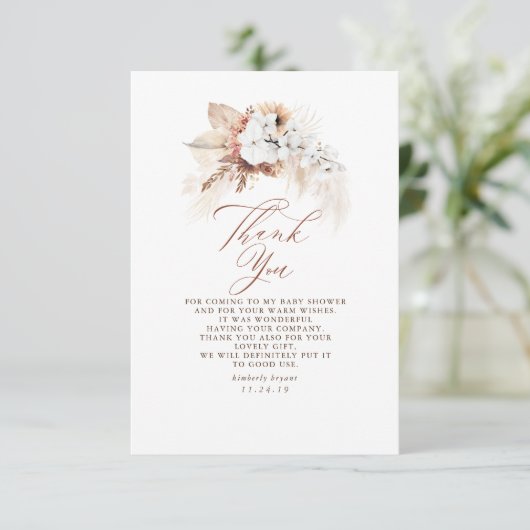 Terracotta Floral Modern Boho Vielen Dank Dankeskarte (Stehend Vorderseite)