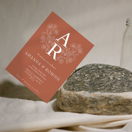 Terracotta Floral Monogram Wedding Einladung