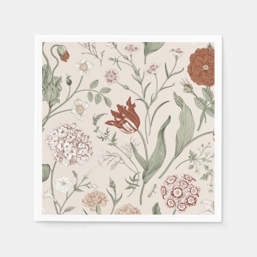 Terracotta Floral Napkins, rustikale Blume, Vintag Serviette (Vorderseite)
