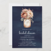 Terracotta Floral Navy Blue Foto Brautparty Einladung (Vorderseite)