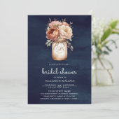 Terracotta Floral Navy Blue Foto Brautparty Einladung (Stehend Vorderseite)