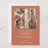 Terracotta Floral Navy Blue Foto Collage Hochzeit Dankeskarte (Rückseite)