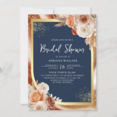 Terracotta Floral Navy Blue QR Code Brautparty Einladung (Vorderseite)