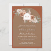 Terracotta Floral Pampas Beige Tan QR Code Wedding Einladung (Vorderseite)