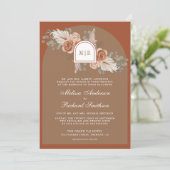 Terracotta Floral Pampas Beige Tan QR Code Wedding Einladung (Stehend Vorderseite)