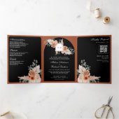 Terracotta Floral Pampas Black QR Code Wedding Dreifach Gefaltete Einladung (Innenseite)