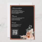 Terracotta Floral Pampas Black QR Code Wedding Einladung (Rückseite)