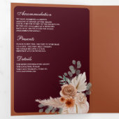 Terracotta Floral Pampas Burgundy QR Code Wedding Dreifach Gefaltete Einladung (Innen Erste Seite)
