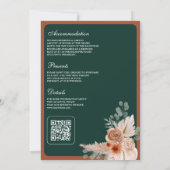 Terracotta Floral Pampas Emerald QR Code Wedding Einladung (Rückseite)