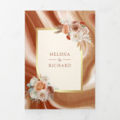 Terracotta Floral Pampas Gold bei einer Hochzeit Dreifach Gefaltete Einladung (Cover)