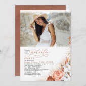 Terracotta Floral Pampas Grass Abschluss Foto Einladung (Vorne/Hinten)