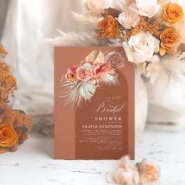 Terracotta Floral Pampas Grass Boho Brautparty Einladung