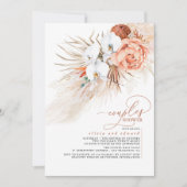 Terracotta Floral Pampas Grass Couples Dusche Einladung (Vorderseite)