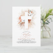 Terracotta Floral Pampas Grass Moderne Taufe Invi Einladung (Stehend Vorderseite)