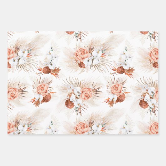 Terracotta Floral Pampas Grass Muster Elegante Wra Geschenkpapier Set (Vorderseite 2)