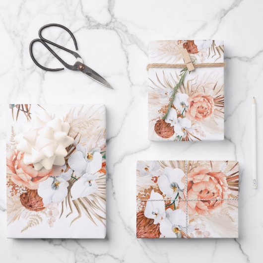 Terracotta Floral Pampas Grass Muster Elegante Wra Geschenkpapier Set (Vorderseite)