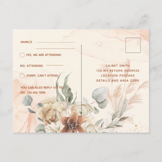 Terracotta Floral Pampas Grass UAWG WEDCA Postca Postkarte (Rückseite)